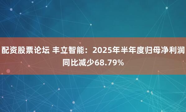 配资股票论坛 丰立智能：2025年半年度归母净利润同比减少68.79%